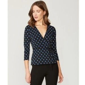 Bailey size large black with blue polka dots wrap top